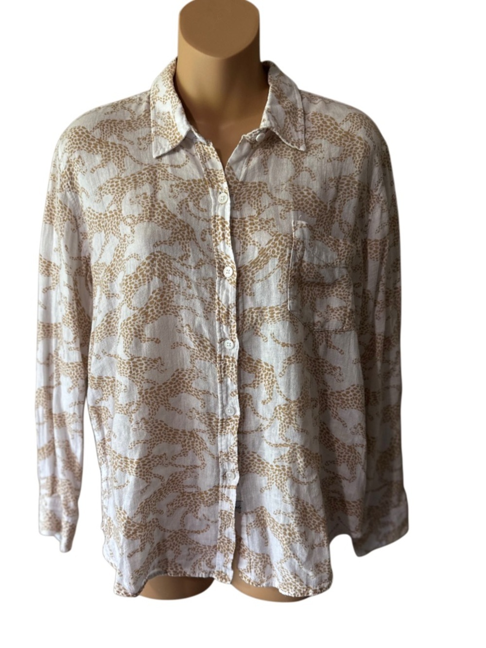 Rails Charli Gold Cheetah Linen Blend Button Down Shirt M